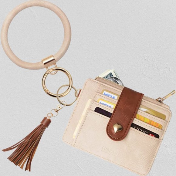 Women Genuine Leather ID Case Card Holder with Key Chain. 12  Women Credit Card Holder Wallet Purse with chain